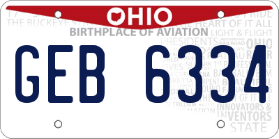 OH license plate GEB6334