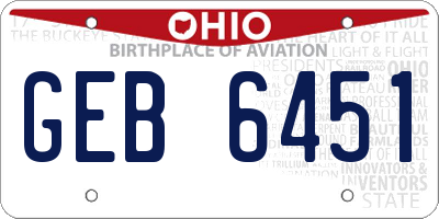 OH license plate GEB6451