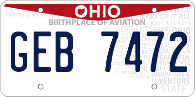 OH license plate GEB7472