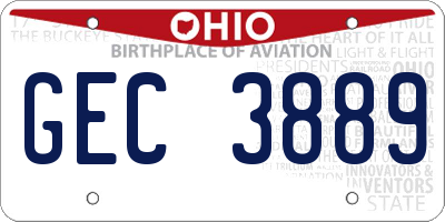 OH license plate GEC3889