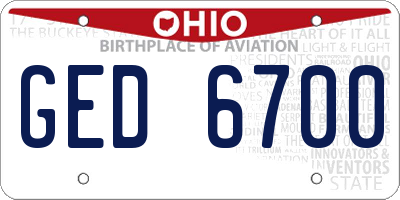 OH license plate GED6700