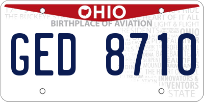OH license plate GED8710