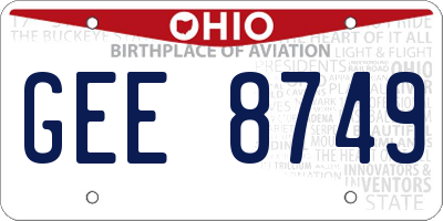 OH license plate GEE8749