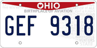 OH license plate GEF9318