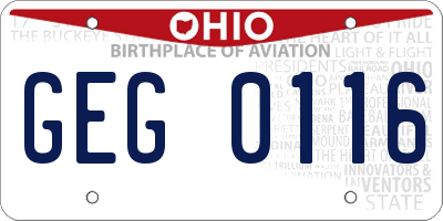 OH license plate GEG0116