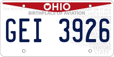 OH license plate GEI3926