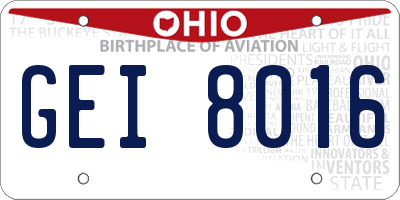 OH license plate GEI8016