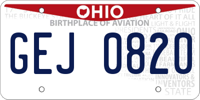 OH license plate GEJ0820