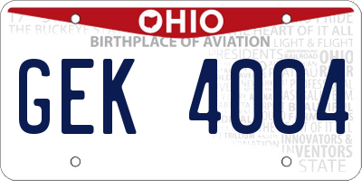 OH license plate GEK4004