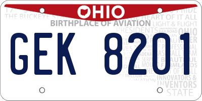 OH license plate GEK8201