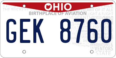OH license plate GEK8760