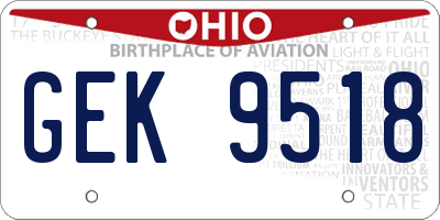 OH license plate GEK9518