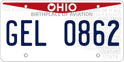 OH license plate GEL0862