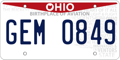 OH license plate GEM0849