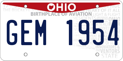 OH license plate GEM1954