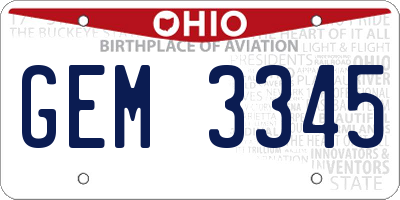 OH license plate GEM3345