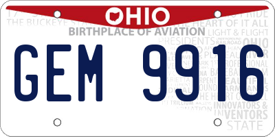 OH license plate GEM9916