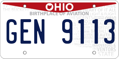 OH license plate GEN9113