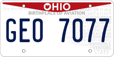 OH license plate GEO7077