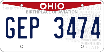 OH license plate GEP3474
