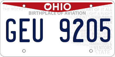 OH license plate GEU9205