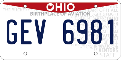 OH license plate GEV6981
