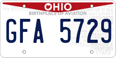 OH license plate GFA5729