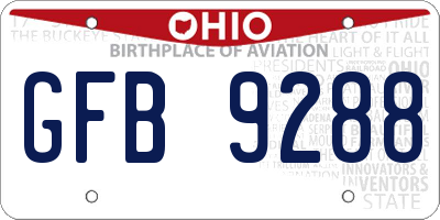 OH license plate GFB9288