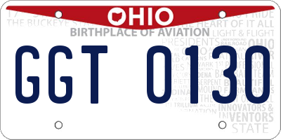 OH license plate GGT0130