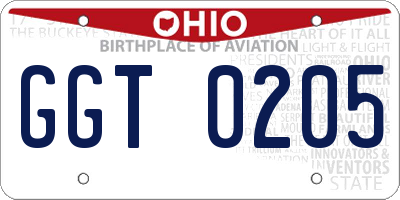 OH license plate GGT0205