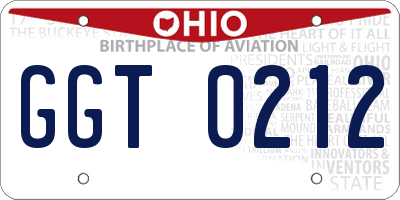OH license plate GGT0212