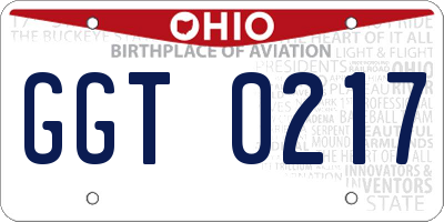 OH license plate GGT0217