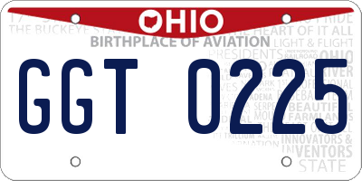 OH license plate GGT0225