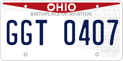 OH license plate GGT0407