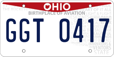 OH license plate GGT0417