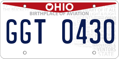 OH license plate GGT0430