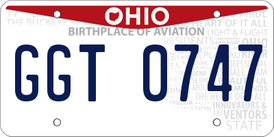 OH license plate GGT0747