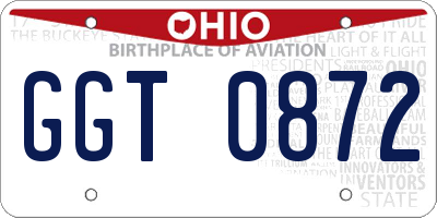 OH license plate GGT0872