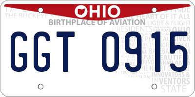 OH license plate GGT0915
