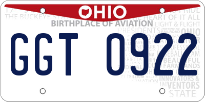 OH license plate GGT0922