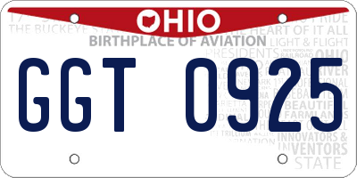 OH license plate GGT0925