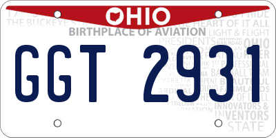 OH license plate GGT2931