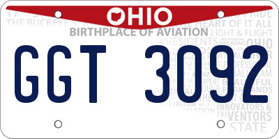 OH license plate GGT3092