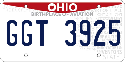 OH license plate GGT3925