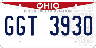 OH license plate GGT3930
