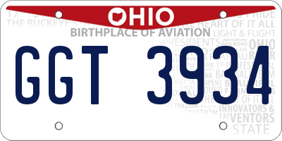 OH license plate GGT3934
