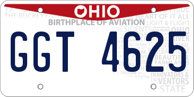 OH license plate GGT4625