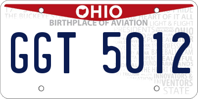 OH license plate GGT5012