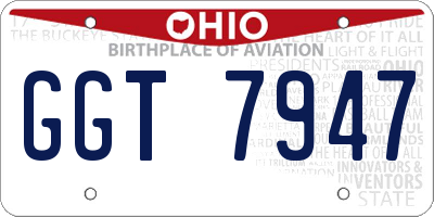 OH license plate GGT7947