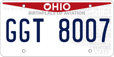 OH license plate GGT8007